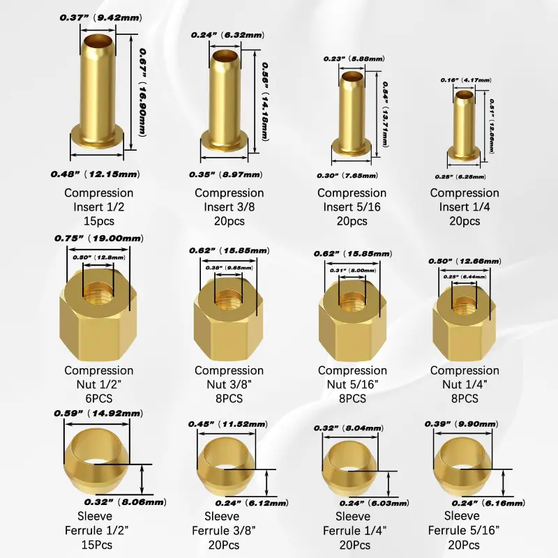 compression fitting sizes